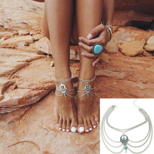 Boho Turquoise Barefoot Sandal Arm Bracelet Chain